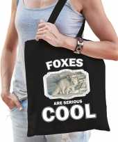 Dieren poolvos tasje zwart volwassenen en kinderen foxes are cool cadeau boodschappentasje