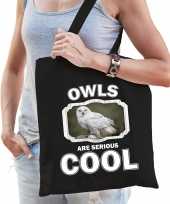 Dieren sneeuwuil tasje zwart volwassenen en kinderen owls are cool cadeau boodschappentasje