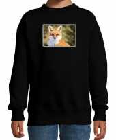 Dieren sweater trui met vossen foto zwart voor kinderen