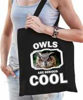 Dieren uil tasje zwart volwassenen en kinderen owls are cool cadeau boodschappentasje