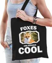 Dieren vos tasje zwart volwassenen en kinderen foxes are cool cadeau boodschappentasje