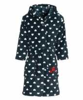 Donkerblauwe badjas ochtendjas met hartjesprint voor kinderen