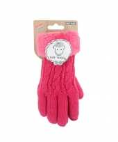 Fuchsia roze gebreide handschoenen teddy voor kinderen