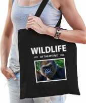 Gorilla aap tasje zwart volwassenen en kinderen wildlife of the world kado boodschappen tas 10265450