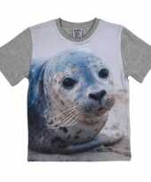 Grijs t-shirt met zeehond voor kinderen