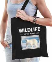 Ijsbeer tasje zwart volwassenen en kinderen wildlife of the world kado boodschappen tas 10265461