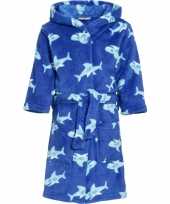 Kinder badjas blauw met haaien