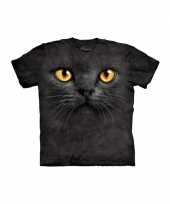 Kinder t-shirt zwarte kat met gele ogen
