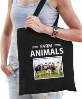 Koe tasje zwart volwassenen en kinderen farm animals kado boodschappen tas 10265517