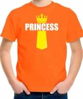 Koningsdag t-shirt princess met kroontje oranje voor kinderen