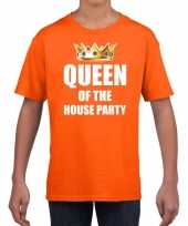 Koningsdag t-shirt queen of the house party oranje voor kinderen