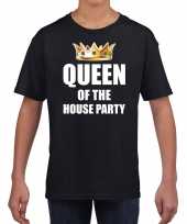 Koningsdag t-shirt queen of the house party zwart voor kinderen