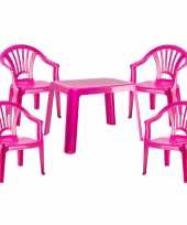 Kunststof kindertuinset tafel met 4 stoelen roze