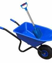 Kunststof metalen speelgoed kruiwagen 60 cm blauw inclusief blauwe schep 55 cm voor kinderen