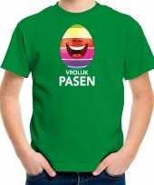Lachend paasei vrolijk pasen t-shirt groen voor kinderen paas kleding outfit
