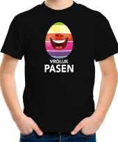 Lachend paasei vrolijk pasen t-shirt zwart voor kinderen paas kleding outfit