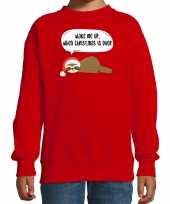 Luiaard kerstsweater outfit wake me up when christmas is over rood voor kinderen