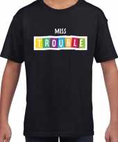 Miss trouble fun tekst t-shirt zwart kids