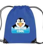 Mister cool de pinguin rugtas gymtas blauw voor kinderen