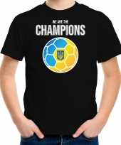 Oekraine ek wk supporter t-shirt we are the champions met oekrainse voetbal zwart kinderen