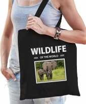 Olifant tasje zwart volwassenen en kinderen wildlife of the world kado boodschappen tas 10265439