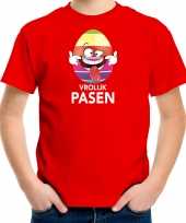 Paasei die tong uitsteekt vrolijk pasen t-shirt rood voor kinderen paas kleding outfit