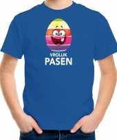 Paasei vrolijk pasen t-shirt blauw voor kinderen paas kleding outfit