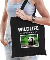 Panda tasje zwart volwassenen en kinderen wildlife of the world kado boodschappen tas 10265463
