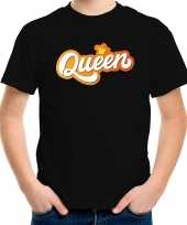 Queen koningsdag t-shirt zwart voor kinderen meisjes