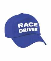 Race driver auto coureur verkleed pet blauw voor kinderen