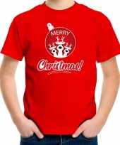 Rendier kerstbal shirt kerst t-shirt merry christmas rood voor kinderen