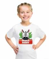 T shirt wit voor kinderen met paddy de zebra