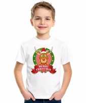 Wit kerst t-shirt voor kinderen met een rendier