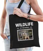Wolf tasje zwart volwassenen en kinderen wildlife of the world kado boodschappen tas 10265448