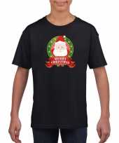 Zwart kerst t-shirt voor kinderen met kerstman print